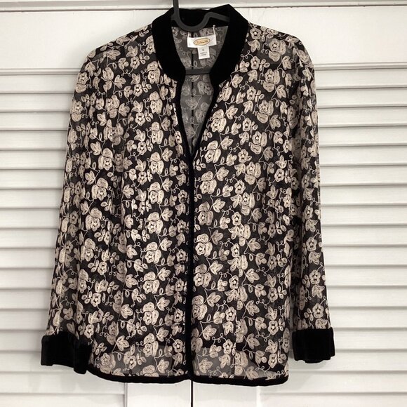 Talbots Womens Sheer Floral Embroidered Jacket Size 12 Black & White Nylon/Rayon - Picture 2 of 15